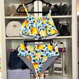 Leaf And Lemon Printed Plus Size Bikini Size 0X